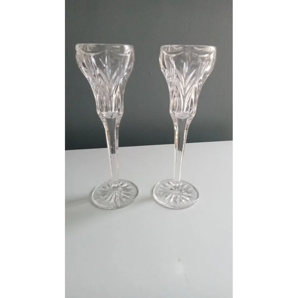 Elegant Crystal Champagne Flute Set of 2 - Vintage Cut Glass Wedding Toast Glass